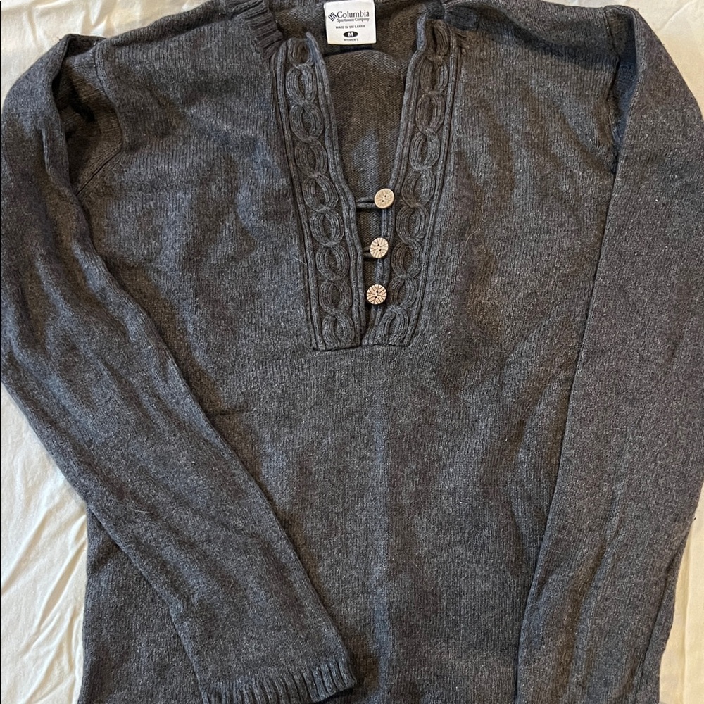 Columbia Charcoal Knit Pullover with Button Accents